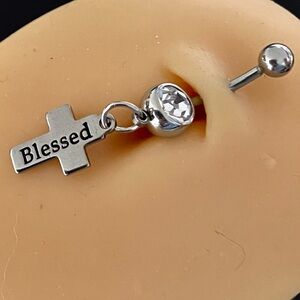 Silver Cross 'Blessed' Belly Button Ring